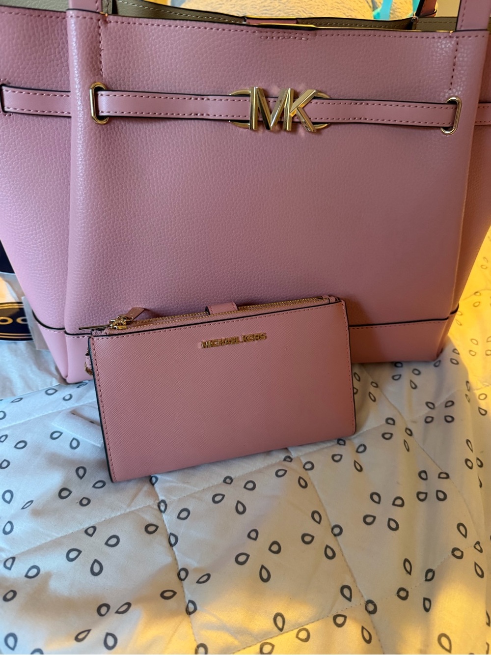 Michael Kors Rose Pink Leather Tote with Gold MK Accent